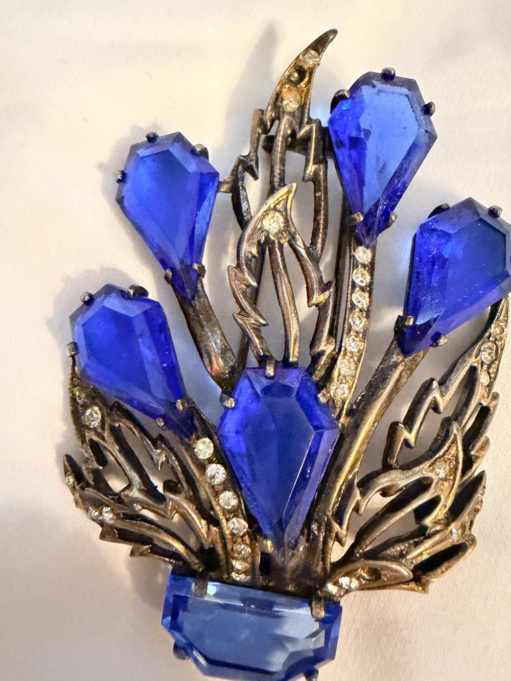 Blue Crystal Floral Brooch - Unbranded